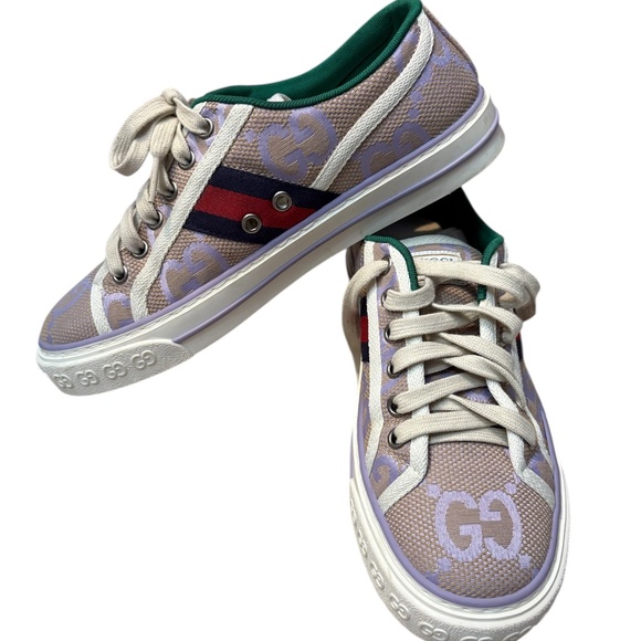 Gucci Z4403 Womens Beige Lilac Canvas Jumbo GG Tennis 1977 Sneakers - 7 - Picture 8 of 8